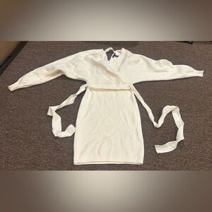 EUC Forever 21 Cream Long Sleeve Sweater Wrap Dress womens M